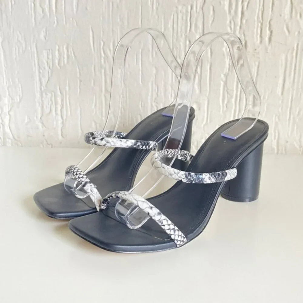 Express Black Square Toe Slip On Heeled Sandals Size 8.5 - Picture 12 of 12